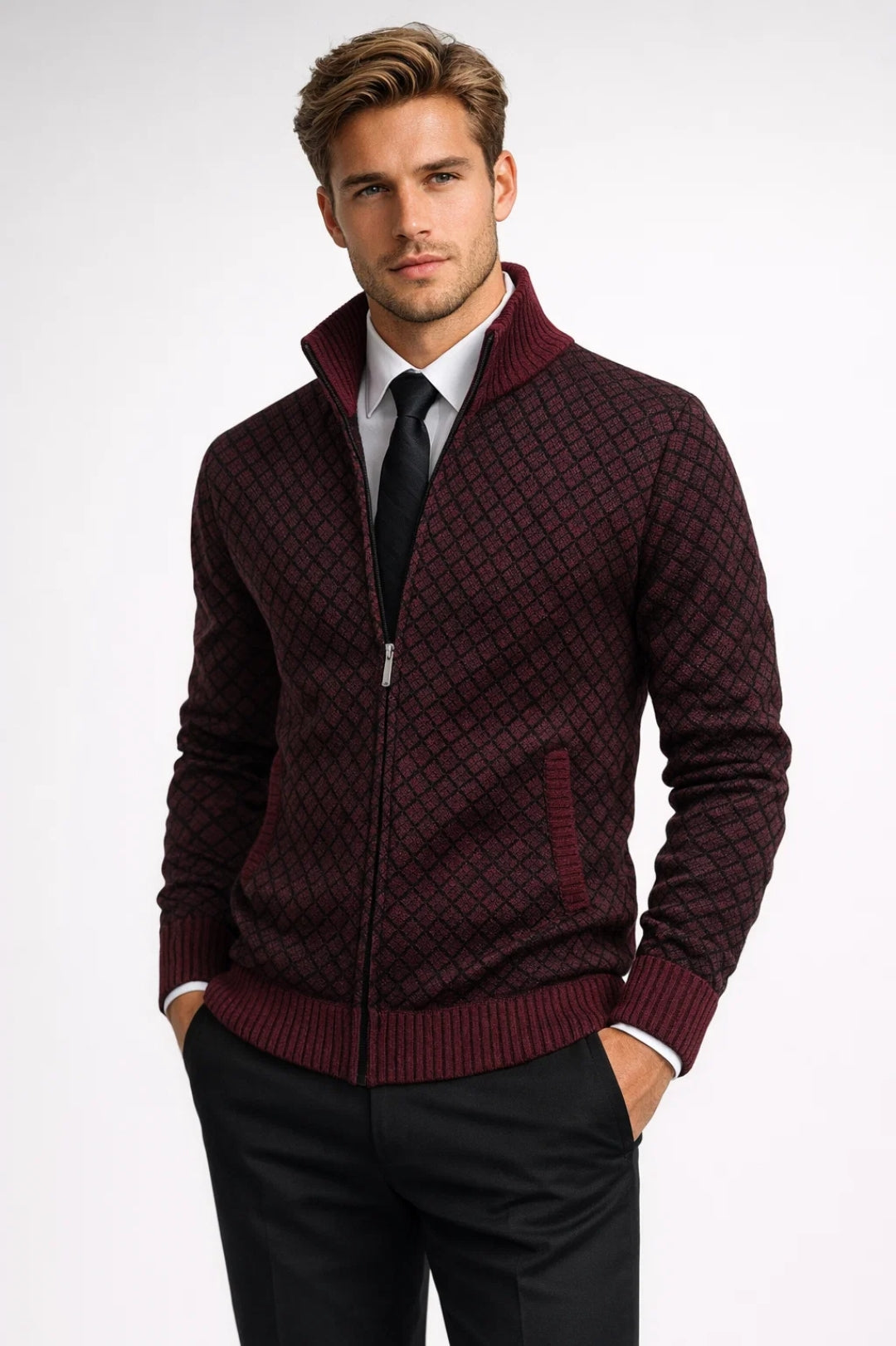 Axel | Men's Cable Knit Cardigan Sweater Black Zip Up