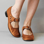 Dama Washington Nola women's mary jane heels cognac buckle strap - front view