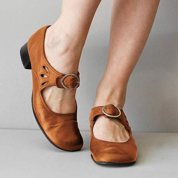 Nola | Women's Mary Jane Heels Cognac Buckle Strap