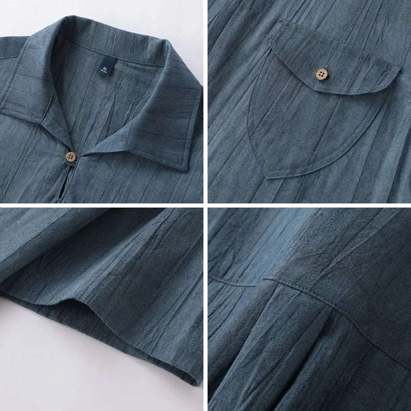 Axel | Men's Linen Camp Collar Shirt Beige Short Sleeve