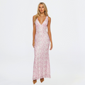Dama Washington Neve women's sequin maxi dress pink v neck - front view