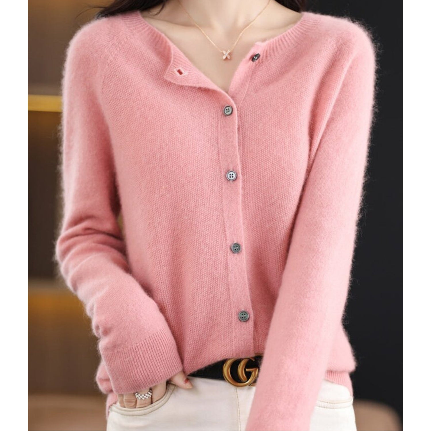 Nola | Women's Knit Cardigan Button Front Cream Long Sleeve