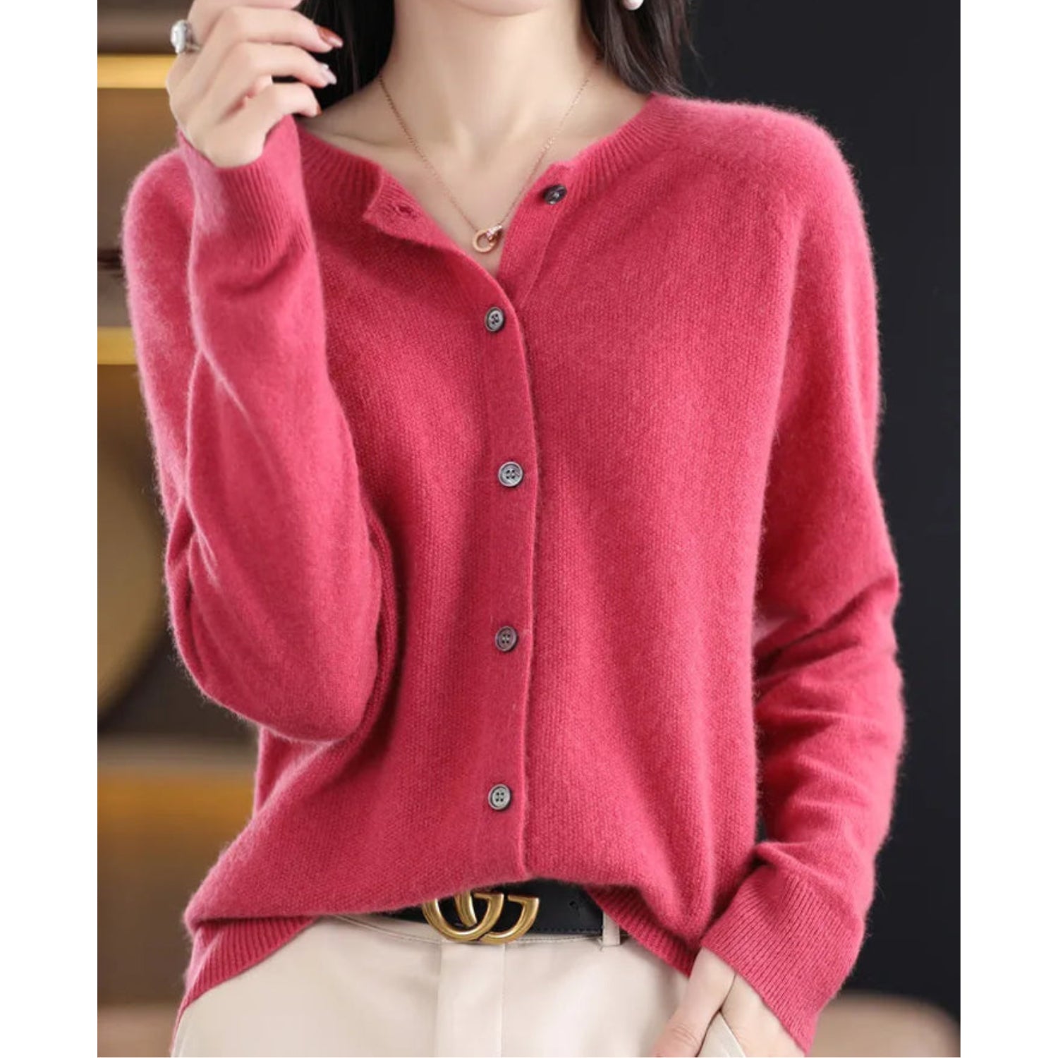 Nola | Women's Knit Cardigan Button Front Cream Long Sleeve