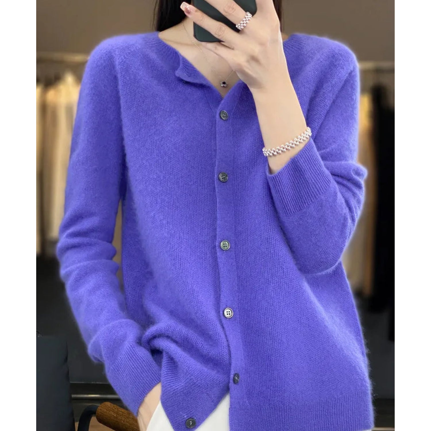 Nola | Women's Knit Cardigan Button Front Cream Long Sleeve