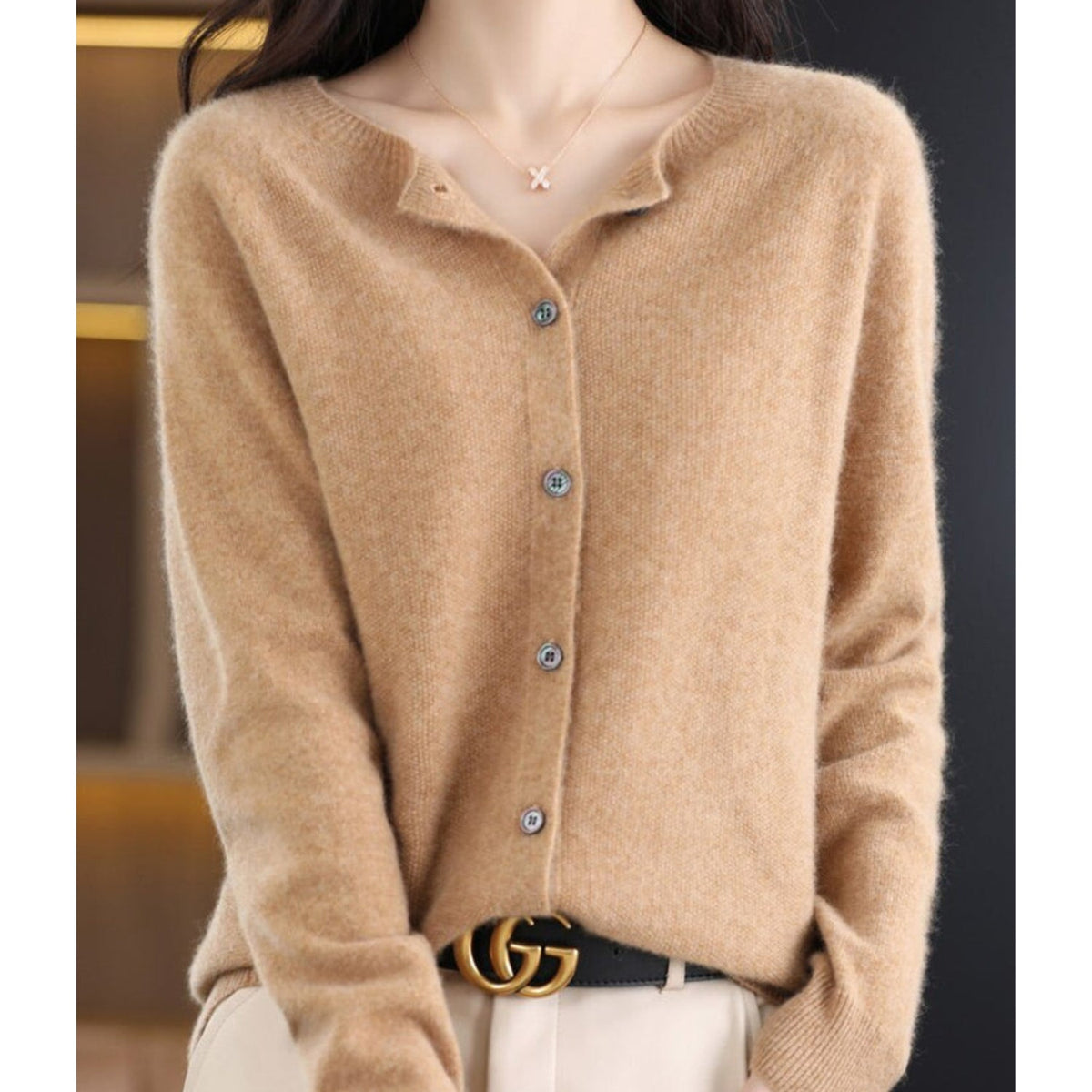 Dama Washington Nola women's knit cardigan button front cream long sleeve - view 14