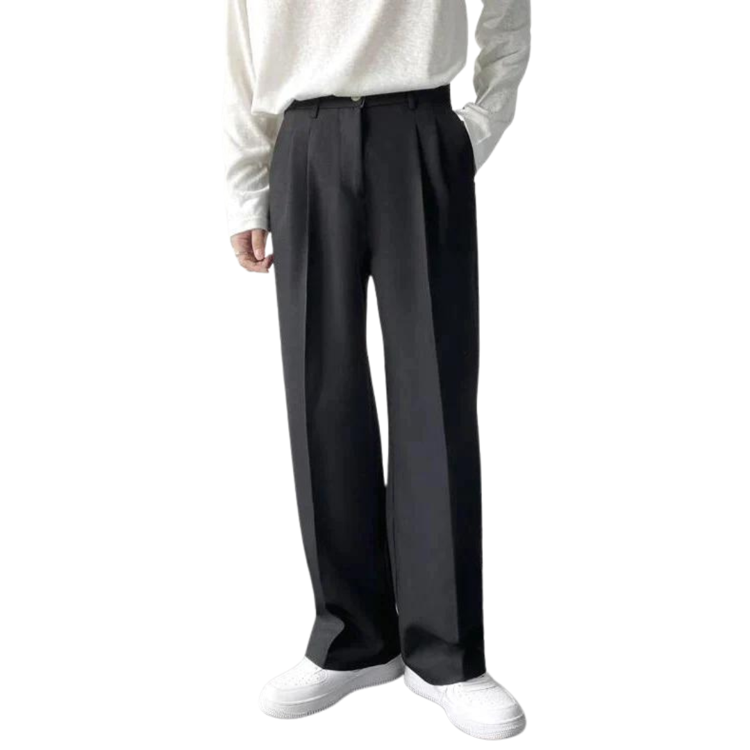 Axel | Men's Pleated Wide Leg Dress Pants Black