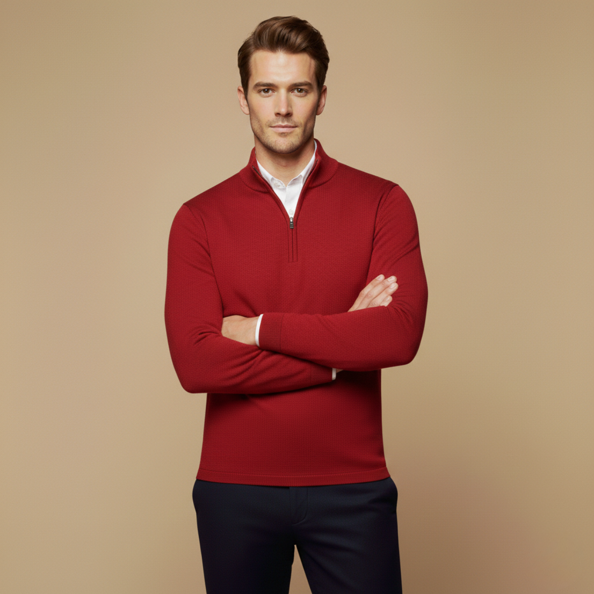 Voss | Men's Quarter Zip Sweater Burnt Orange