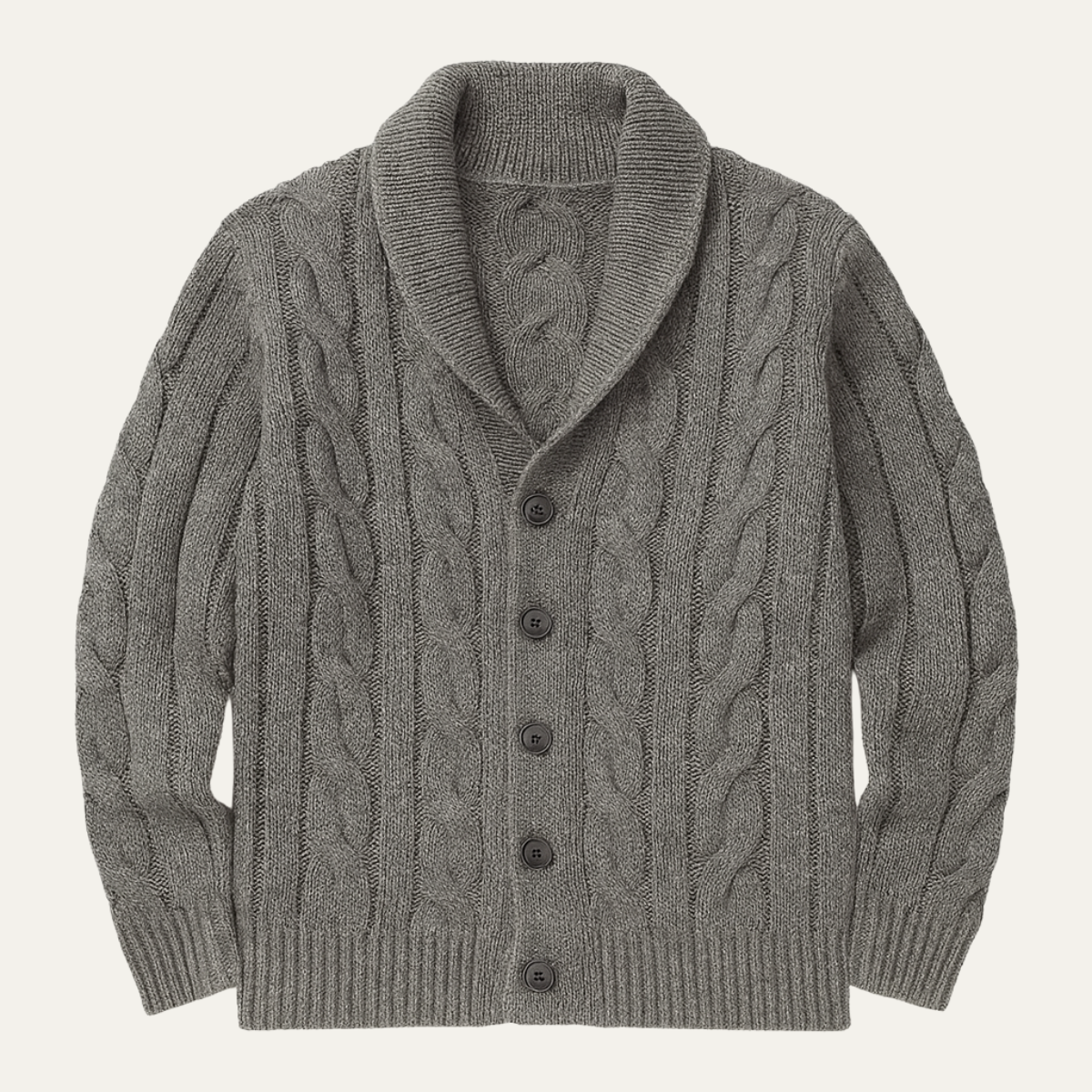 Jade | Men's Cable Knit Cardigan Gray Shawl Collar Button Up