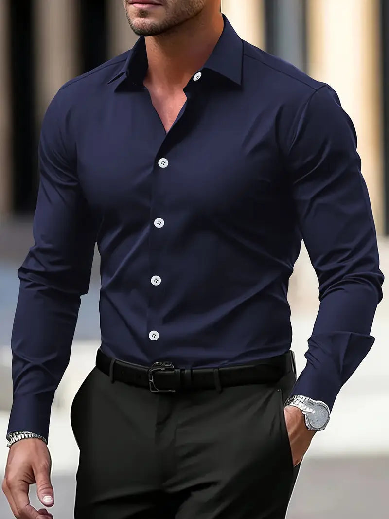 Axel | Men's Dress Shirt Black Long Sleeve Button Up