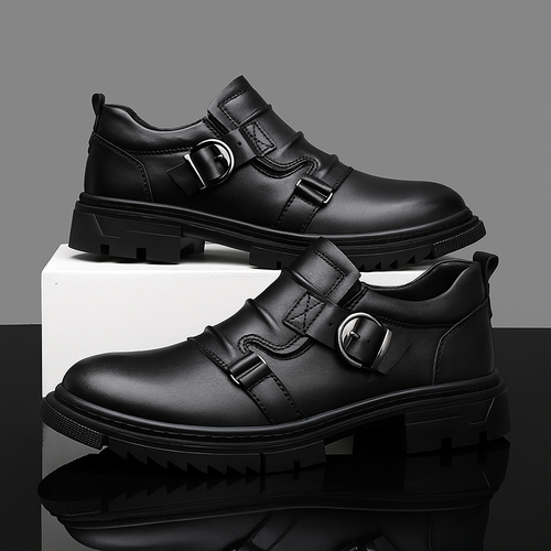 Dama Washington Axel men's black leather oxford shoes buckle detail - front view