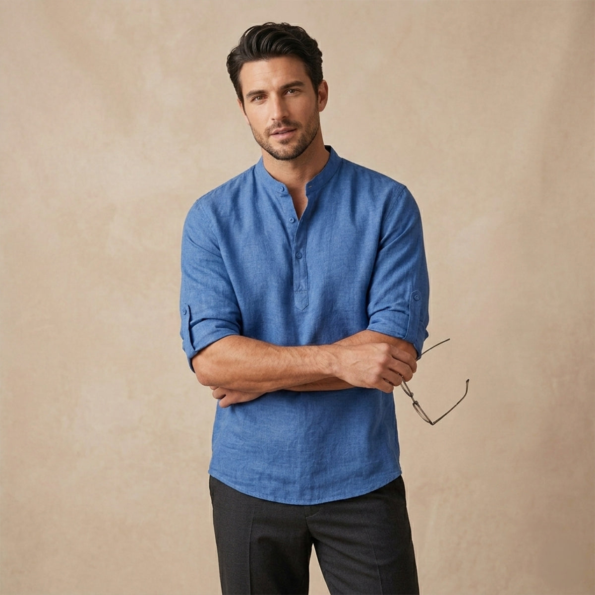 Axel | Men's Linen Shirt Light Green Long Sleeve Button Up