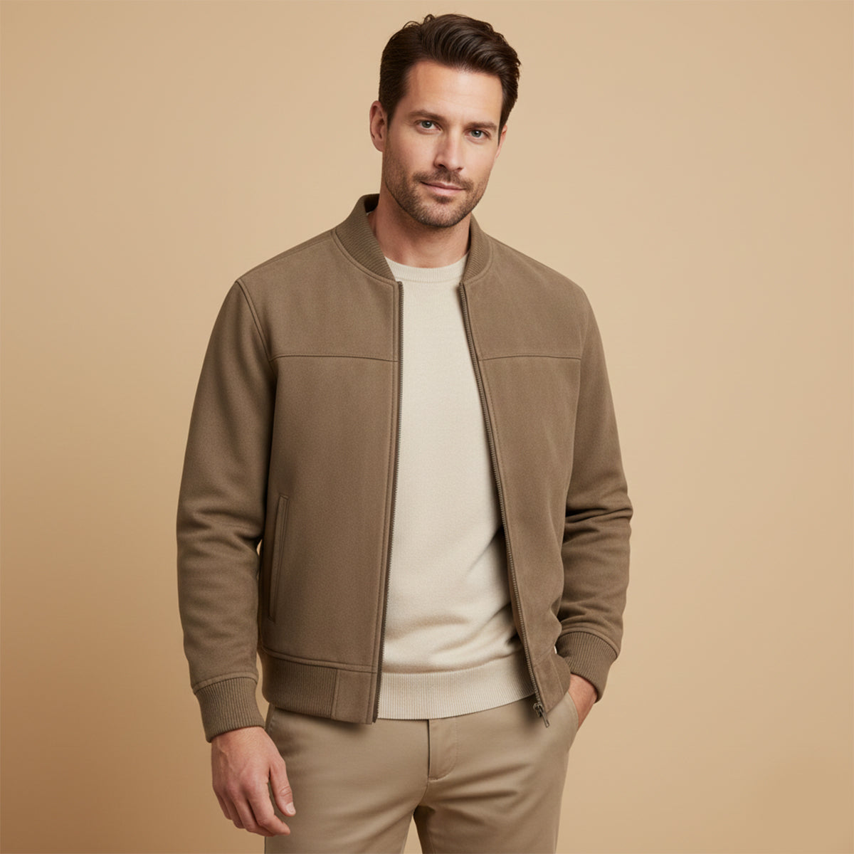 Wyatt | Men's Casual Zip Up Jacket Beige