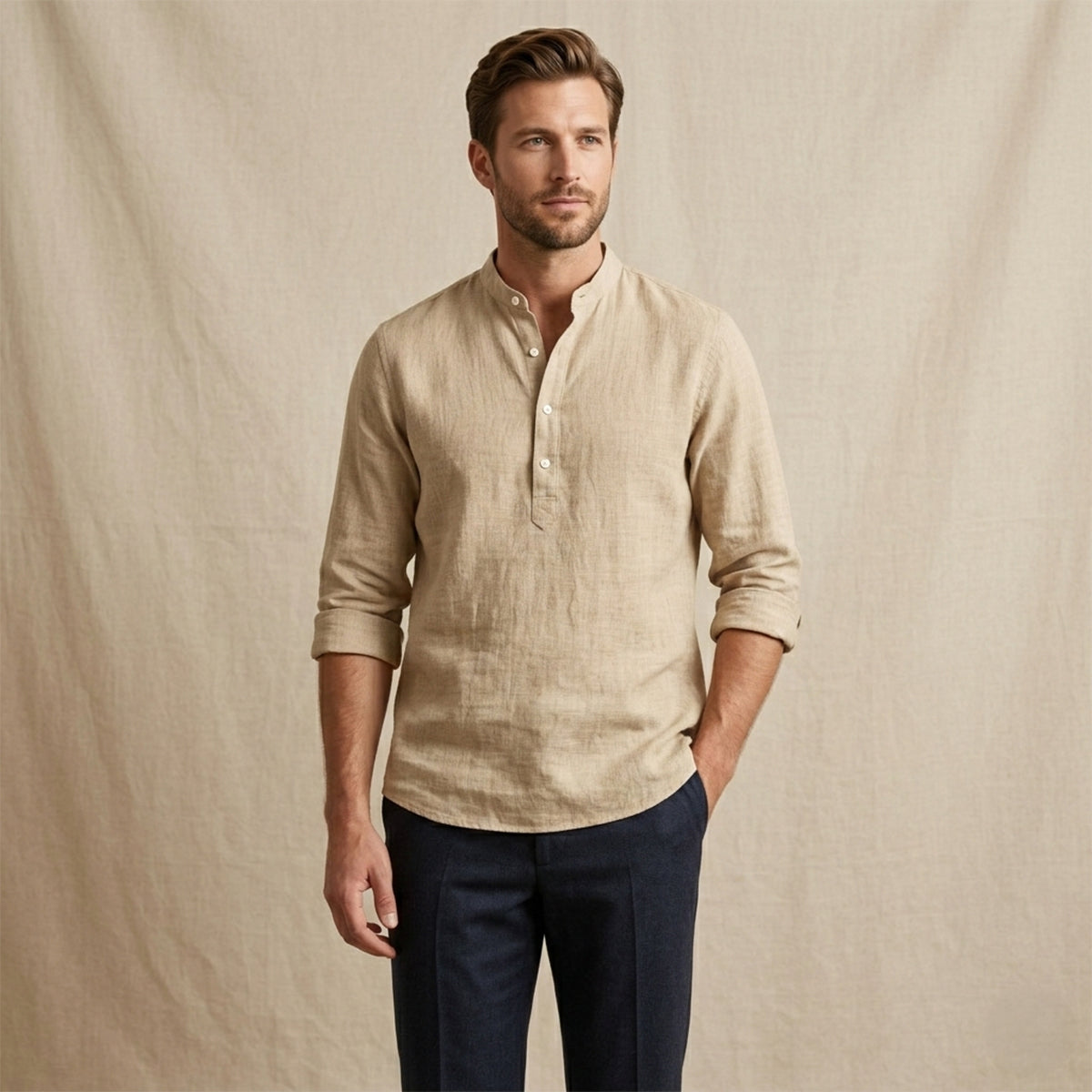 Bram | Men's Linen Button Up Shirt Light Blue Long Sleeve