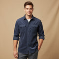 Dama Washington Ezra men's denim shirt navy long sleeve casual button up - front view