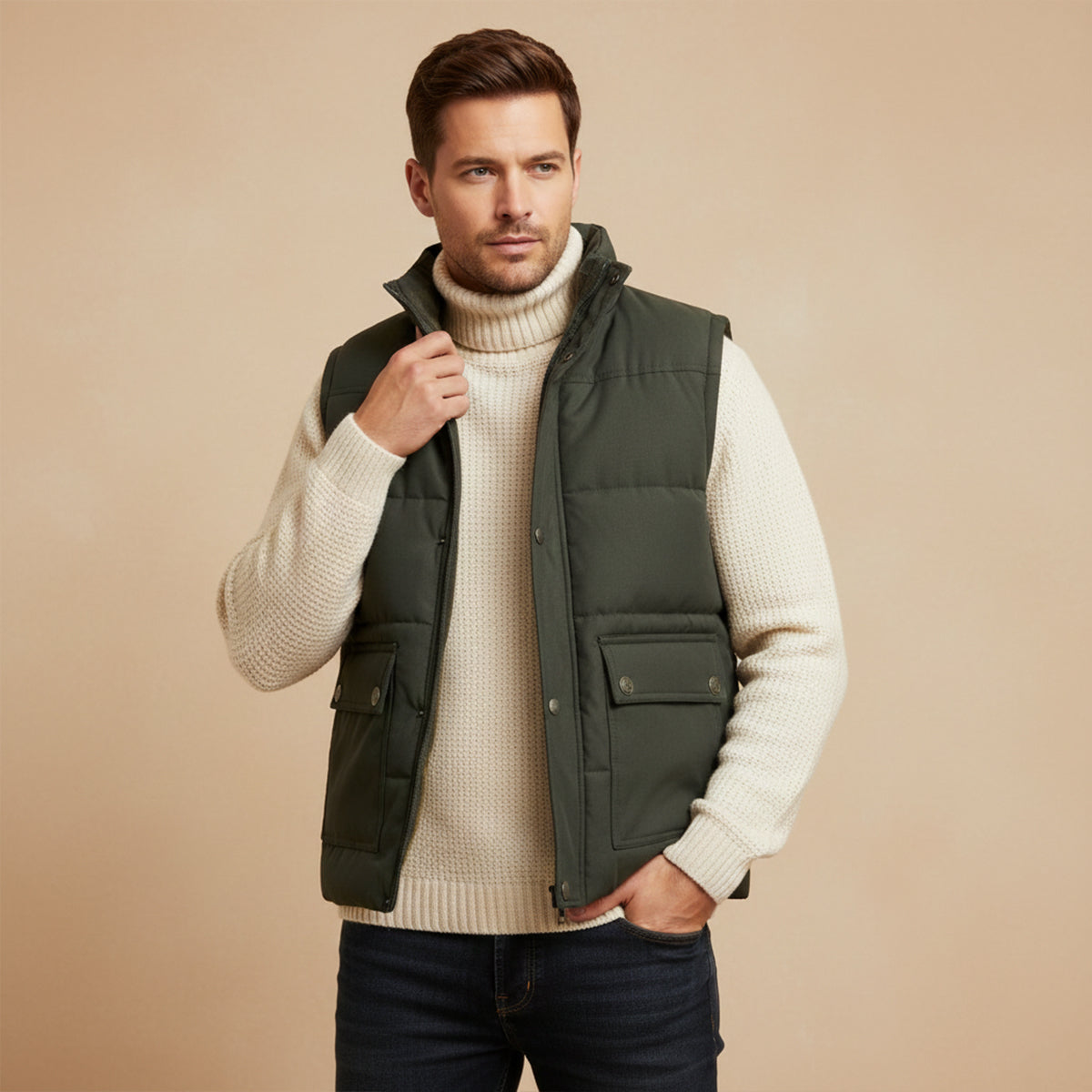 Rowan | Men's Puffer Vest Navy Down Filled Quilted Utility Pockets