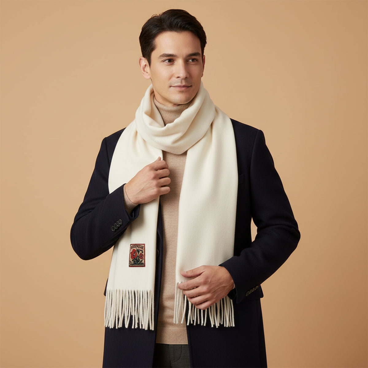 Voss | Men's Cashmere Merino Scarf Cream Fringed