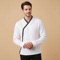 Dama Washington Beau men's lightweight v neck cardigan cream black trim - front view