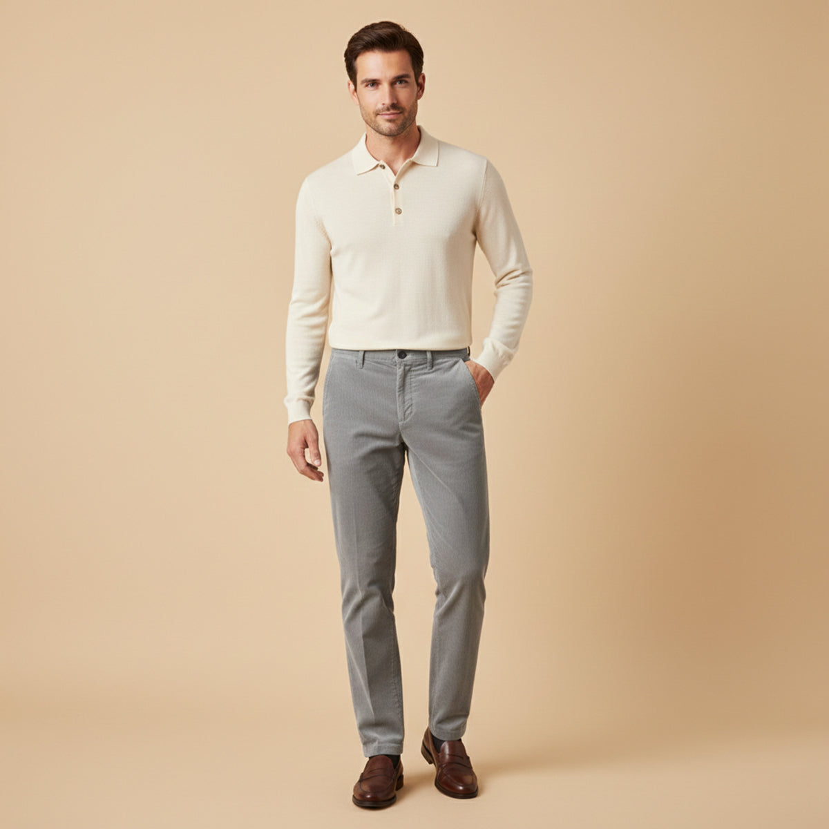 Jasper | Men's Cream Corduroy Pants Relaxed Fit Casual