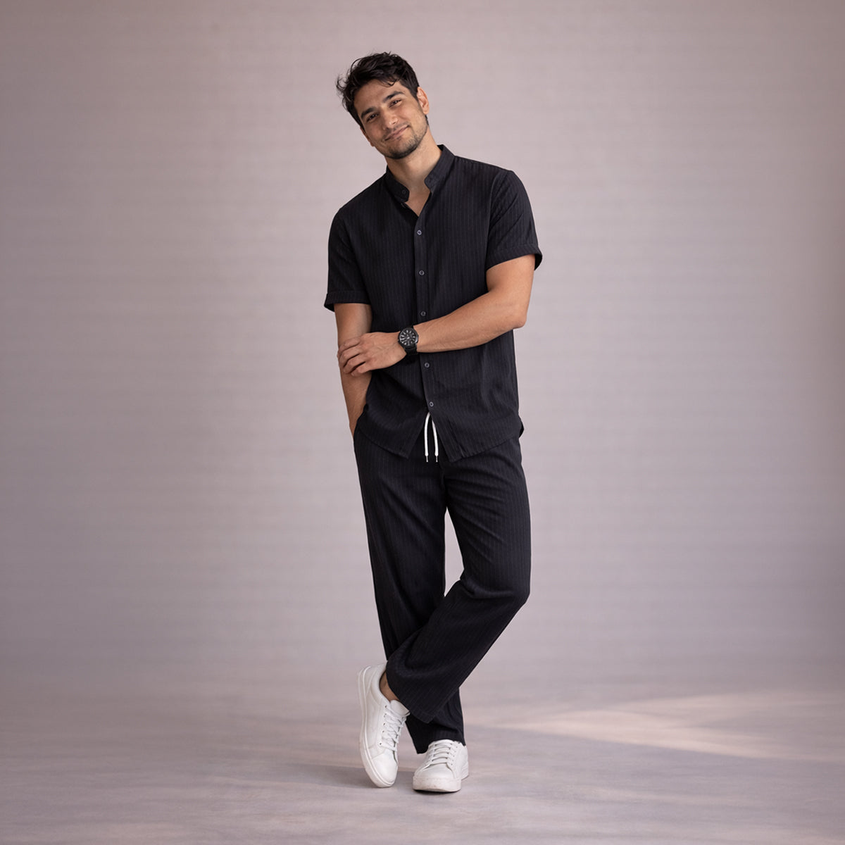 Jasper | Men's Linen Set Light Blue Short Sleeve Shirt Pants