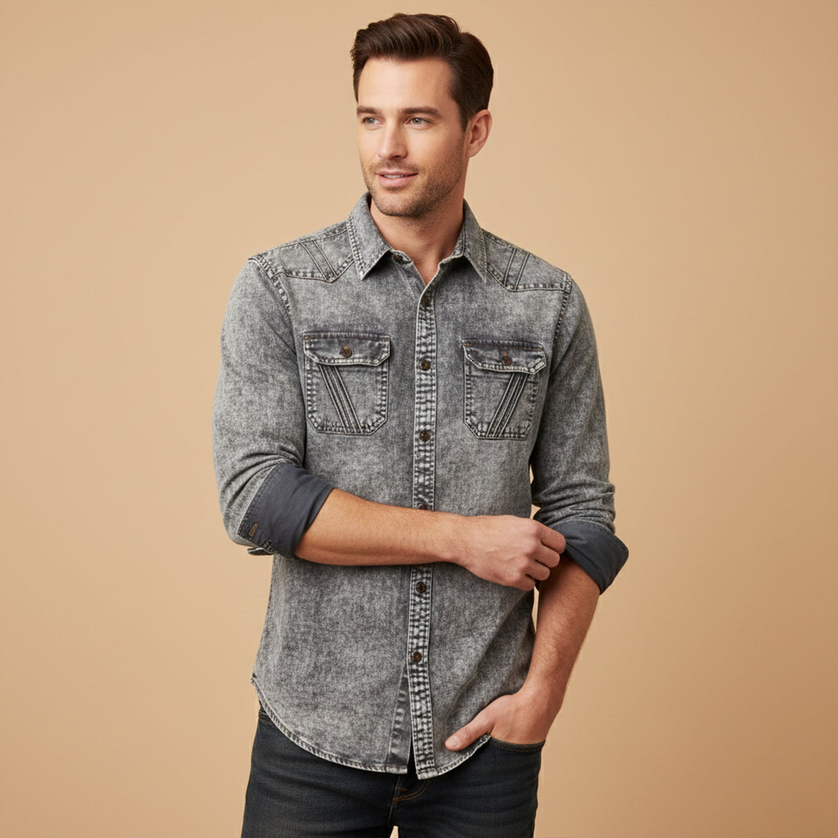 Ezra | Men's Denim Shirt Light Gray Vintage Wash