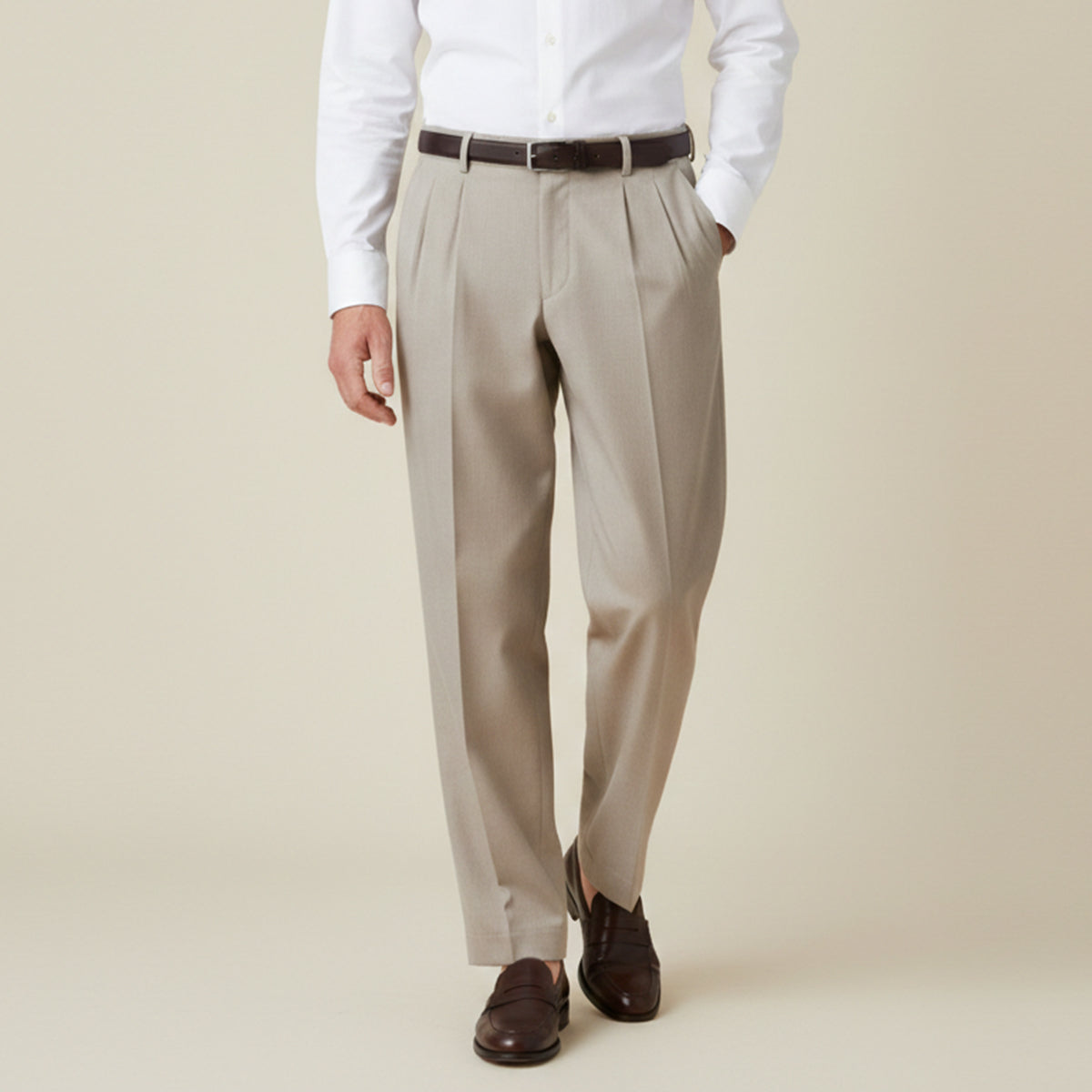 Lars | Men's Pleated Dress Pants Beige