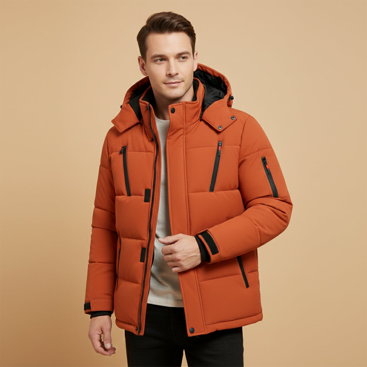 Reid | Men's Puffer Jacket Olive Hooded Winter Coat
