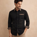 Dama Washington Erik men's button up shirt black plaid collar long sleeve - front view