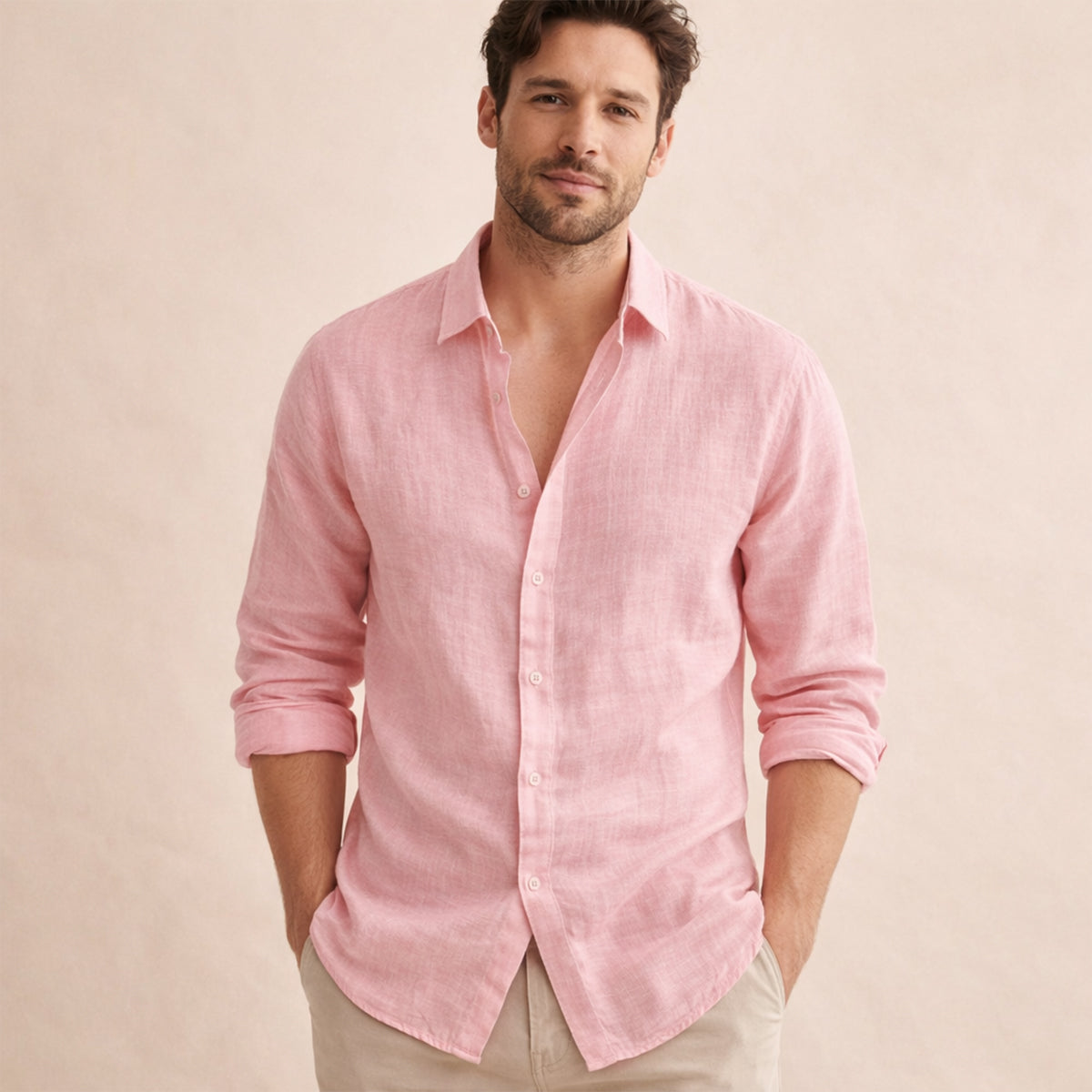 Ezra | Men's Linen Shirt Cream Long Sleeve Button Up