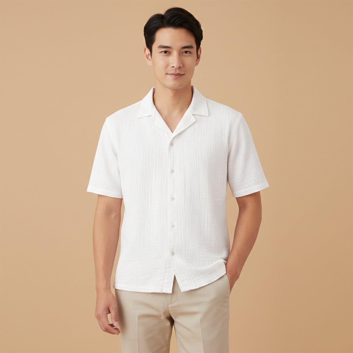 Blake | Men's Camp Collar Shirt White Linen Short Sleeve