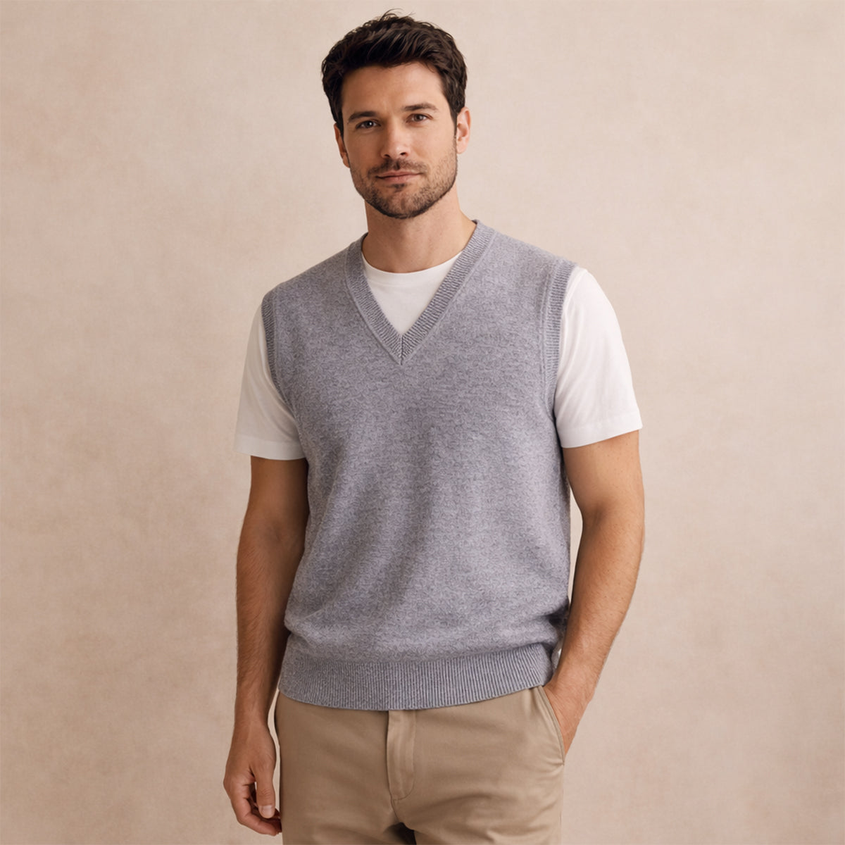 Callum | Men's V Neck Sweater Vest Burgundy Layering Knit