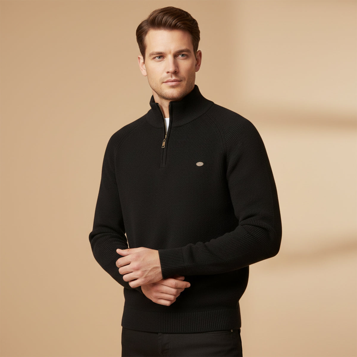 Callum | Men's Quarter Zip Sweater Gray Ribbed Knit