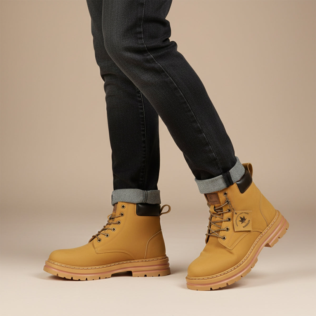 Beau | Men's Lace Up Work Boot Tan Platform Sole