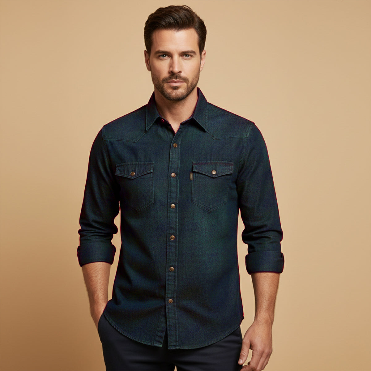 Bram | Men's Denim Shirt Light Blue Long Sleeve Button Up