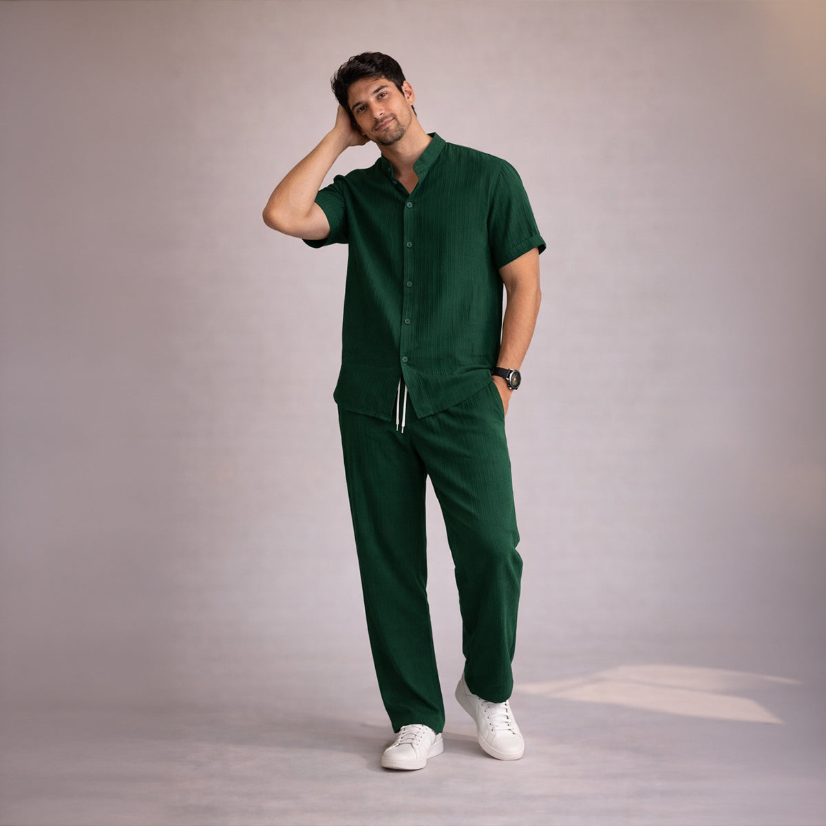 Beau | Men's Linen Pajama Set Blue Striped Short Sleeve