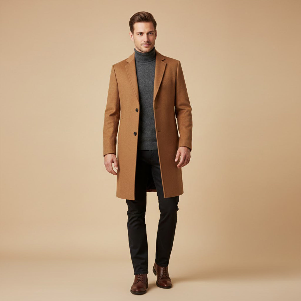 Rowan | Men's Wool Overcoat Black Long Formal Coat