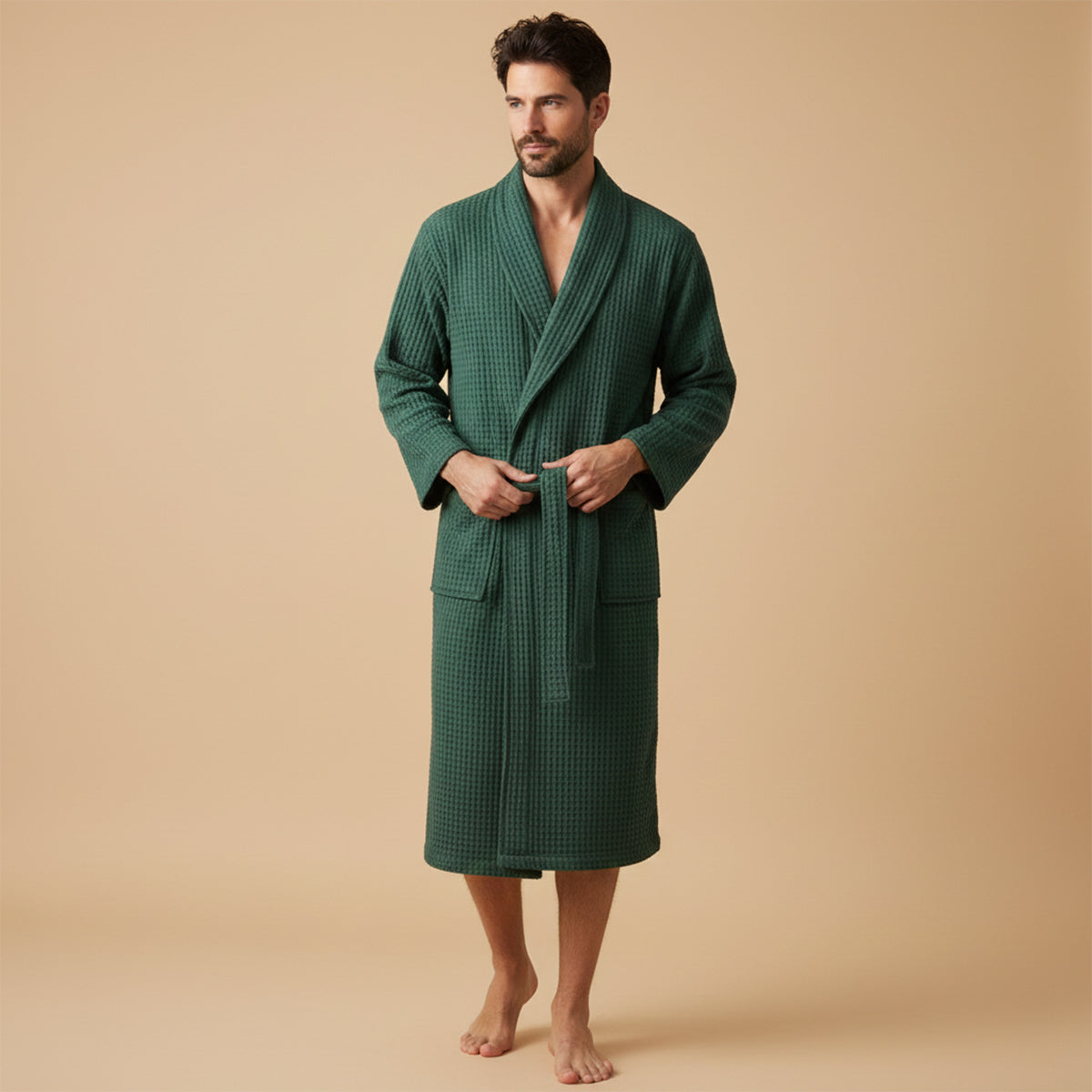 Bram | Men's Robe Cotton Waffle Gold Lightweight Spa Belt