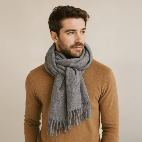Dama Washington Axel men's cashmere merino scarf gray fringe - view 2