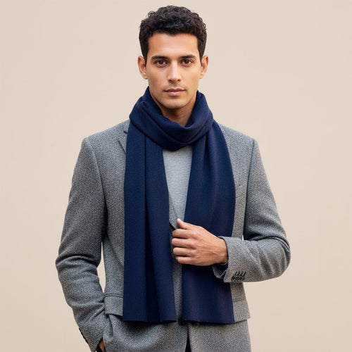 Dama Washington Axel men's cashmere merino scarf navy blue - front view