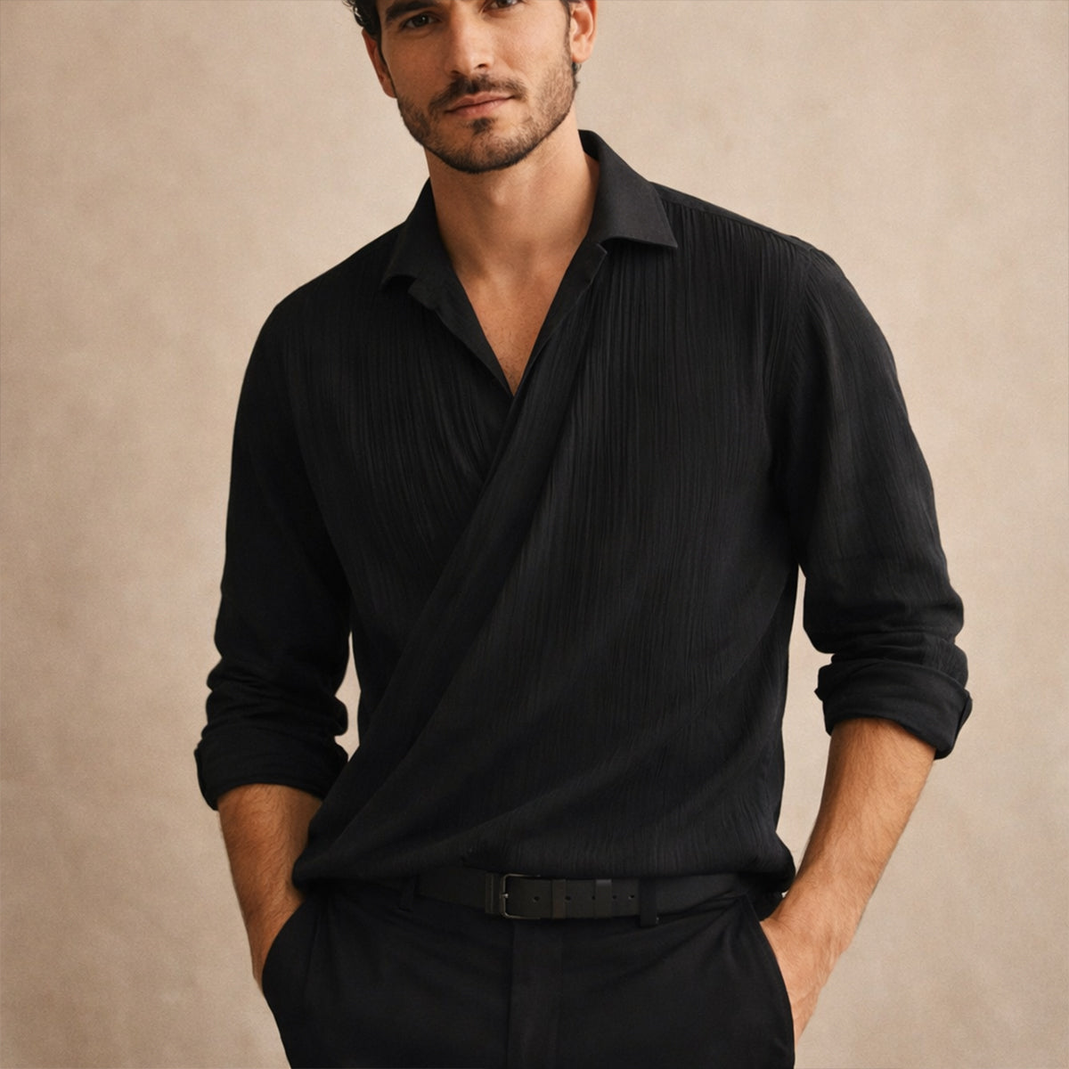 Erik | Men's Slim Fit Dress Shirt Black Pinstripe