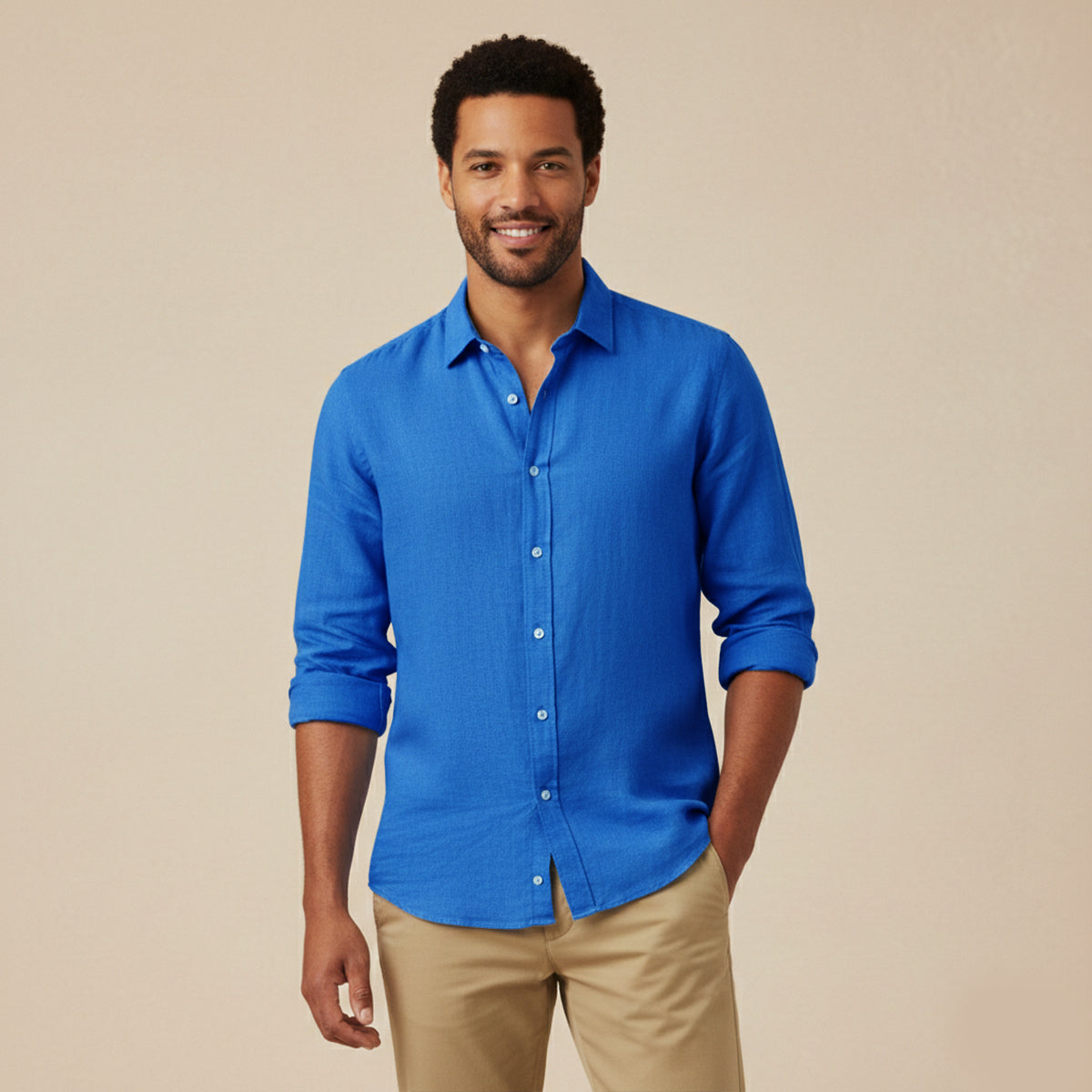 Wyatt | Men's Linen Shirt Light Blue Long Sleeve