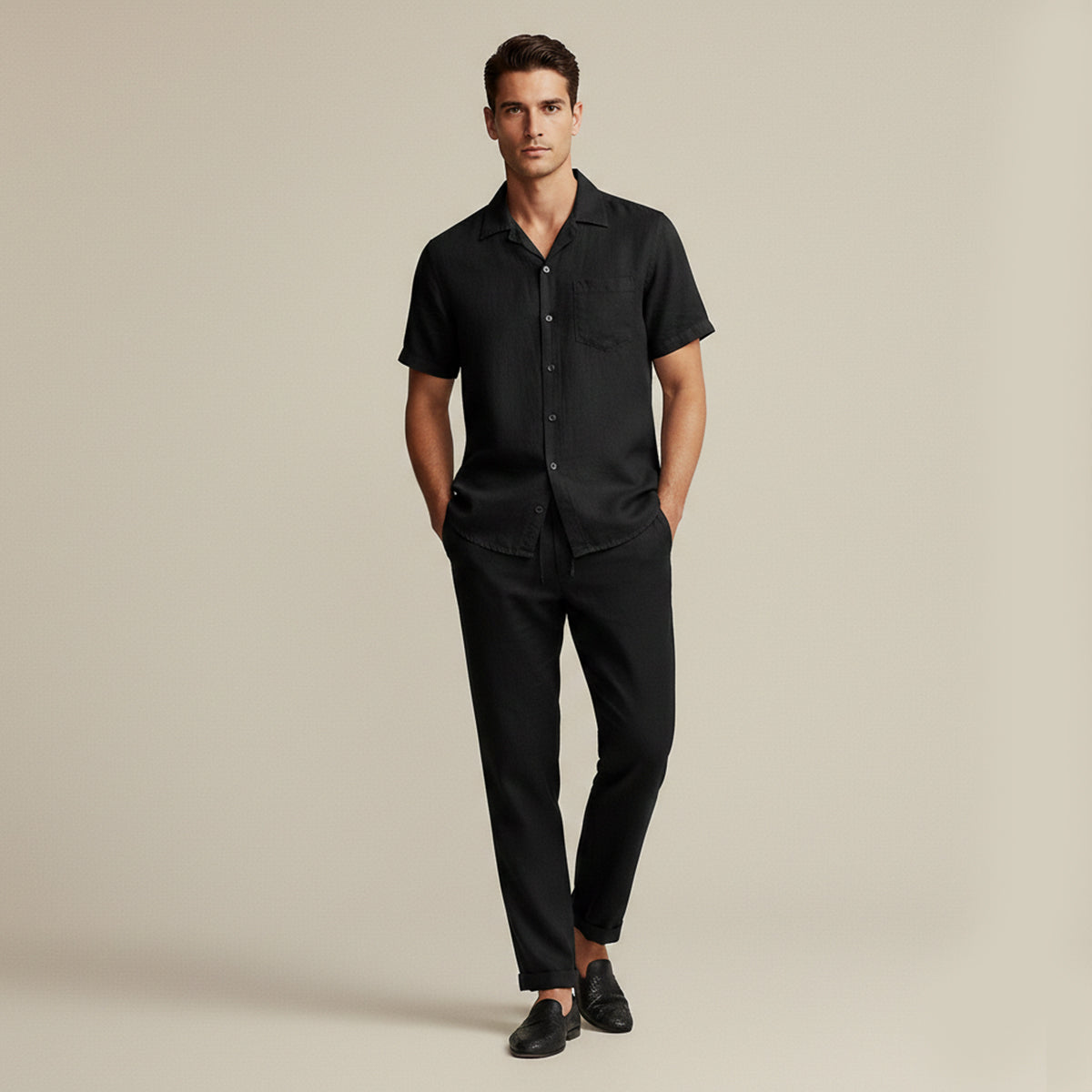 Sage | Men's Linen Shirt Cream Short Sleeve Button Up