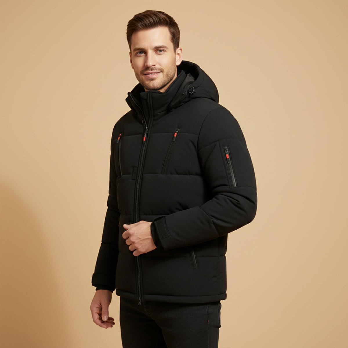 Reid | Men's Puffer Jacket Olive Hooded Winter Coat