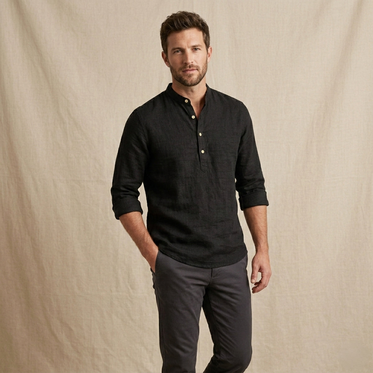 Bram | Men's Linen Button Up Shirt Light Blue Long Sleeve