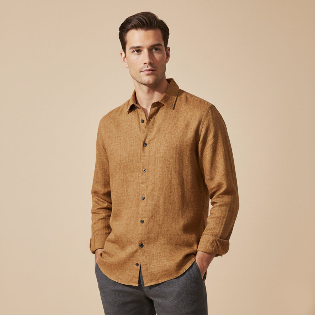 Ash | Men's Button Up Shirt Charcoal Gray Long Sleeve