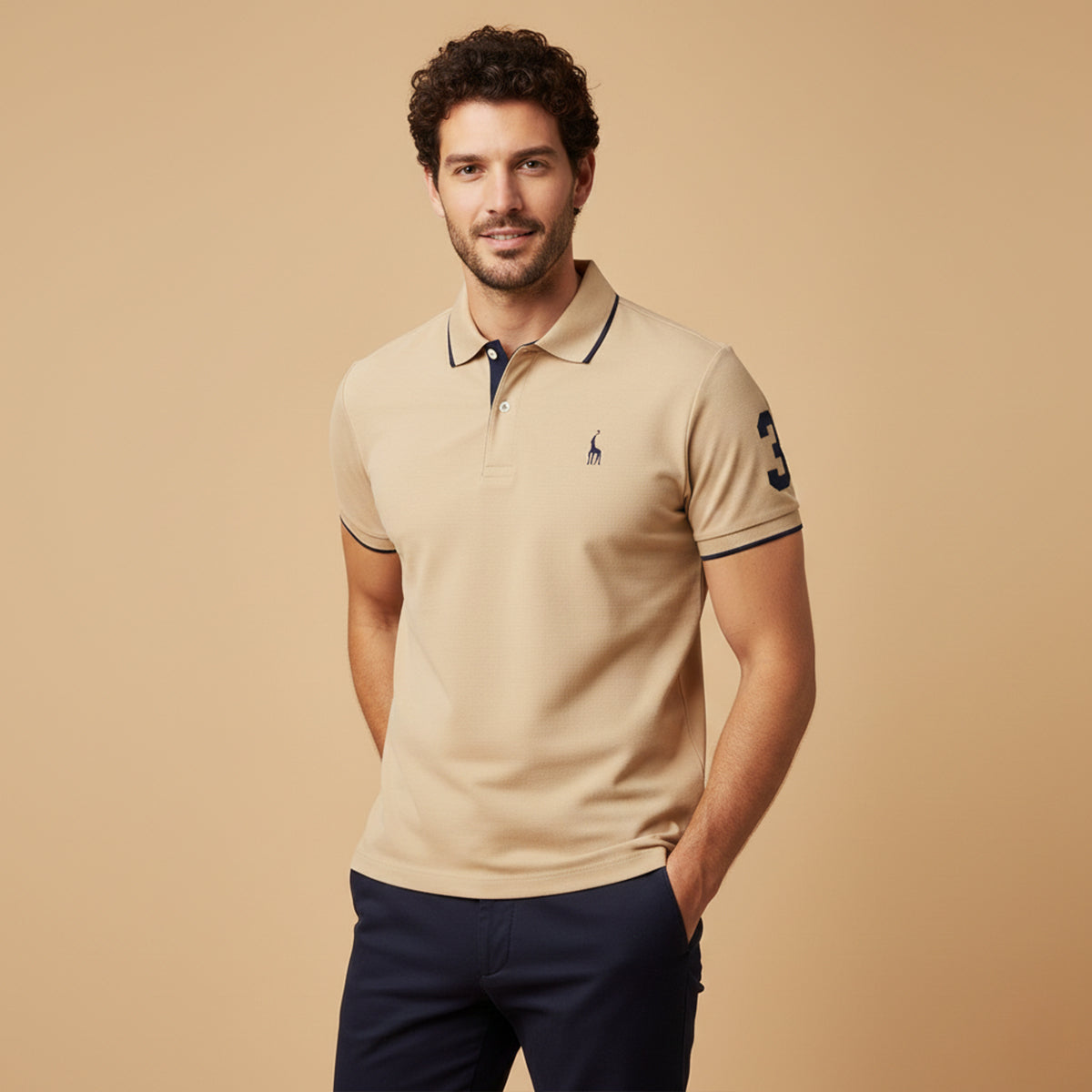 Beau | Men's Polo Shirt Navy Orange Trim