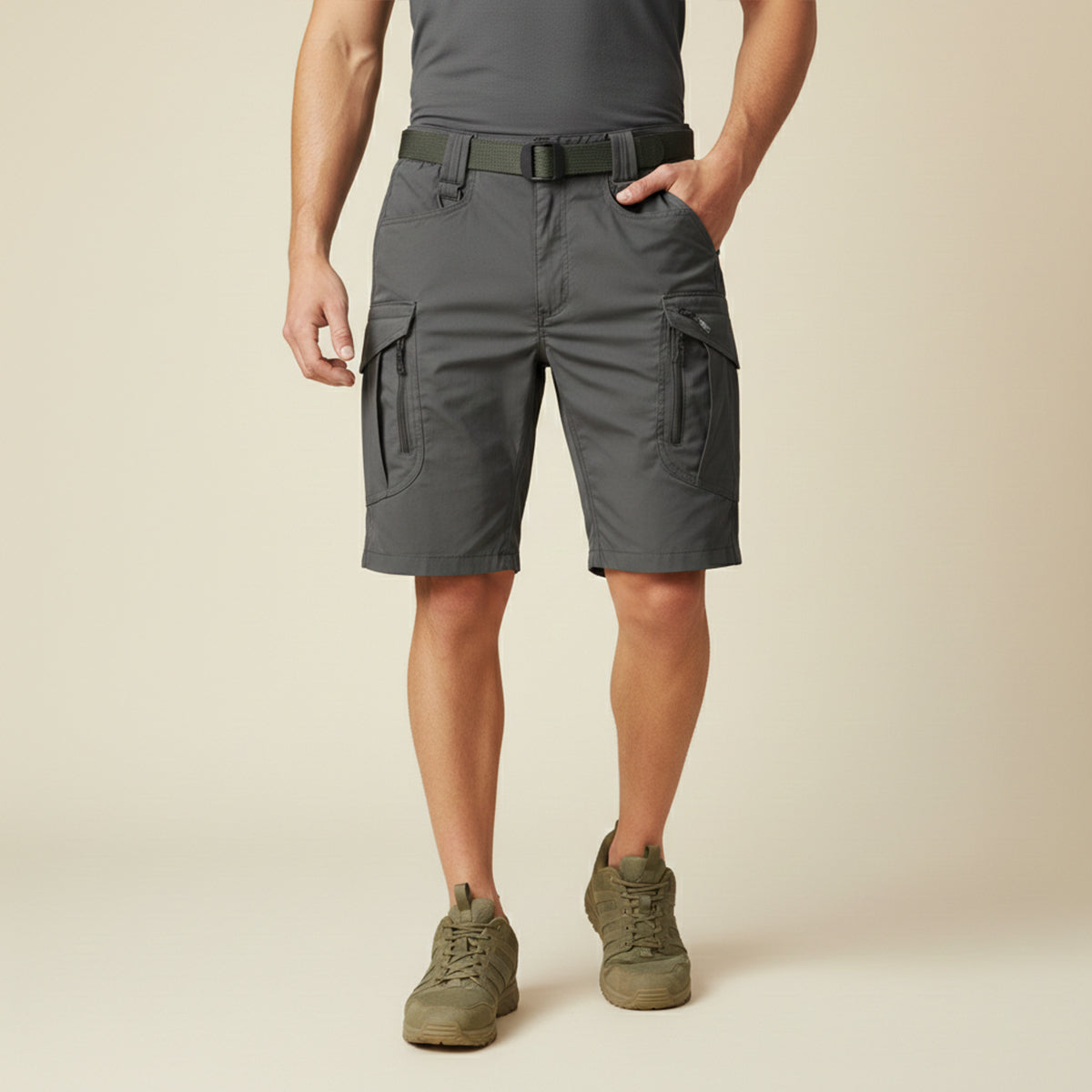 Leo | Men's Cargo Shorts Khaki With Belt Multiple Pockets