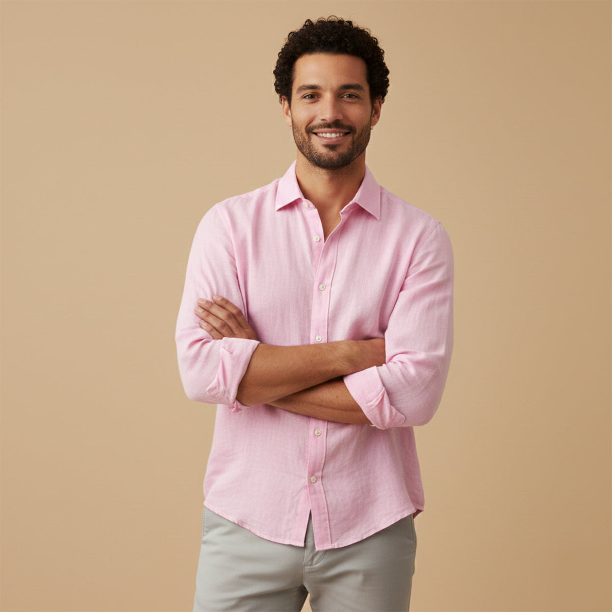 Kai | Men's Linen Blend Button Up Shirt Light Blue