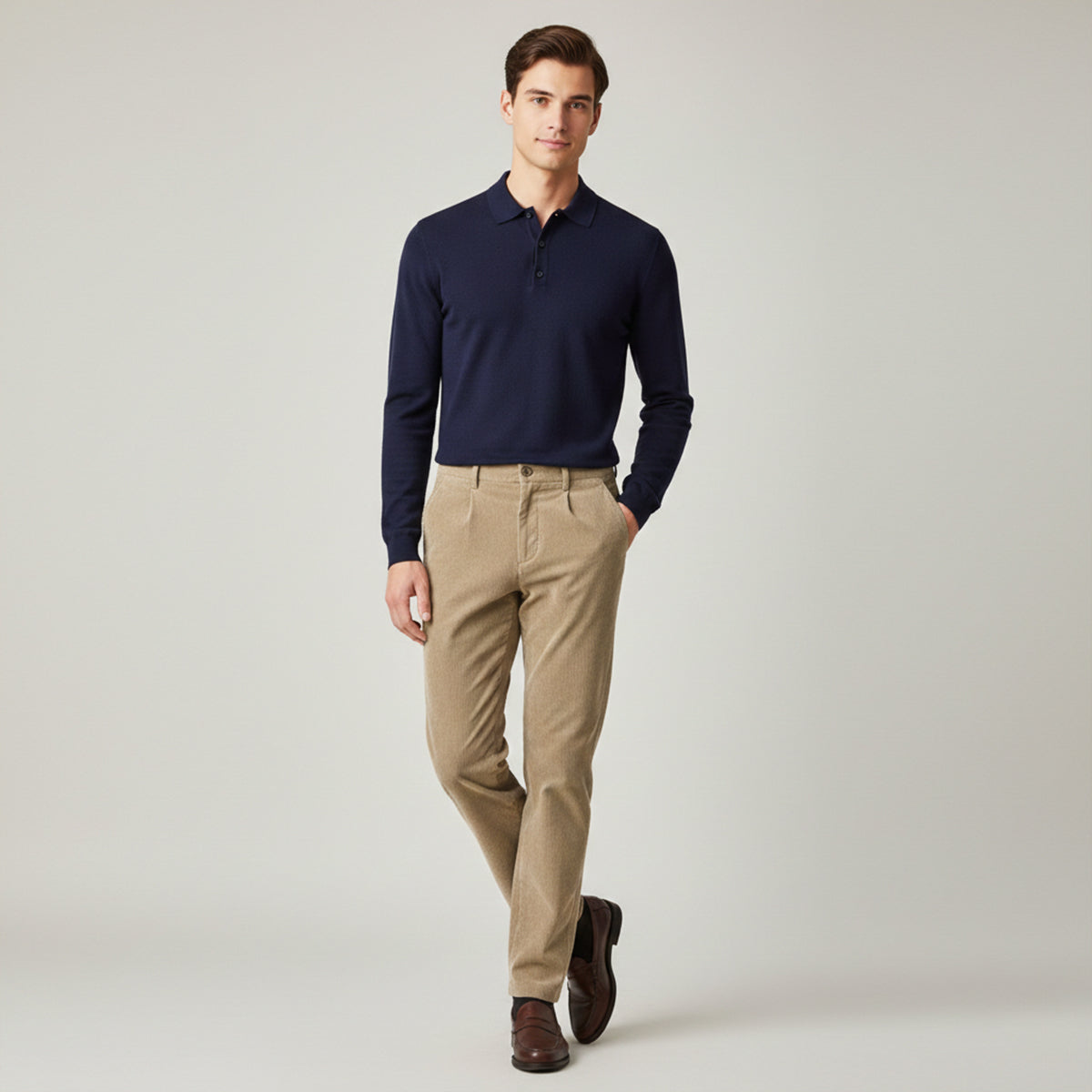 Jasper | Men's Cream Corduroy Pants Relaxed Fit Casual