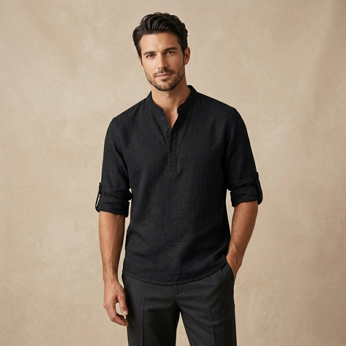 Axel | Men's Linen Shirt Light Green Long Sleeve Button Up