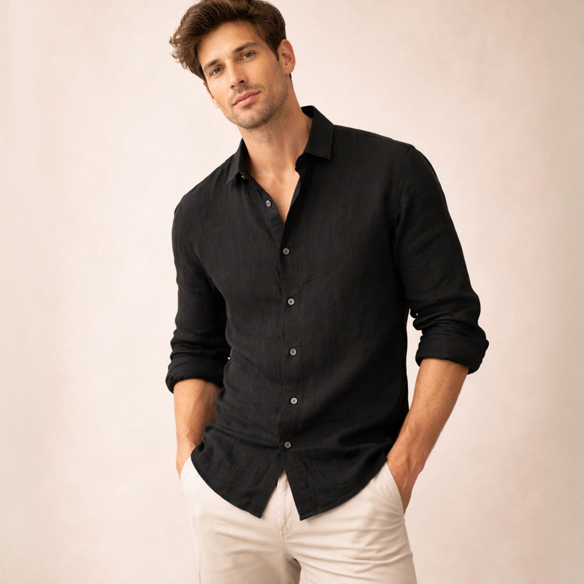 Omar | Men's Linen Shirt Charcoal Gray Button Up